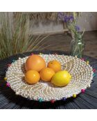 Panier rond en jonc de mer et perles de bois milos beige - 40x5 cm