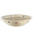 Corbeille ronde en jonc de mer et perles de bois milos beige - D.37x9 cm