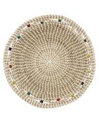 Corbeille ronde en jonc de mer et perles de bois milos beige - D.37x9 cm