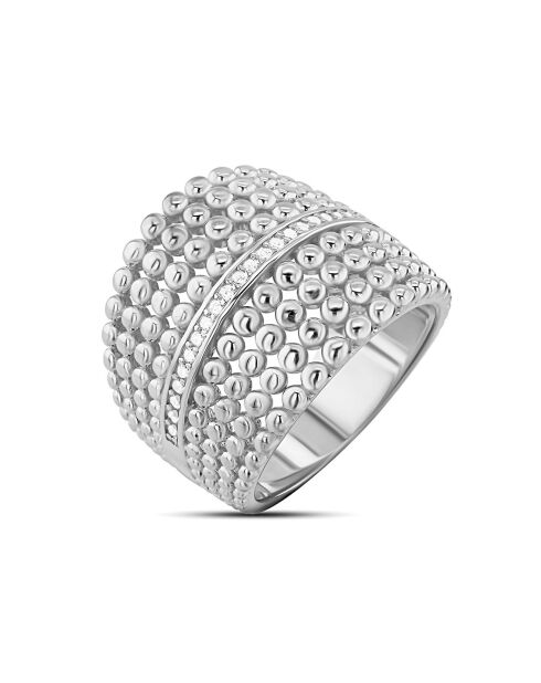 Ring met gerhodineerde korrels van zilver en zirkonia