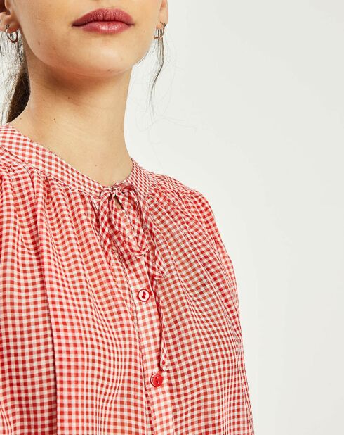 Chemise sans manches en voile à carreaux rouge