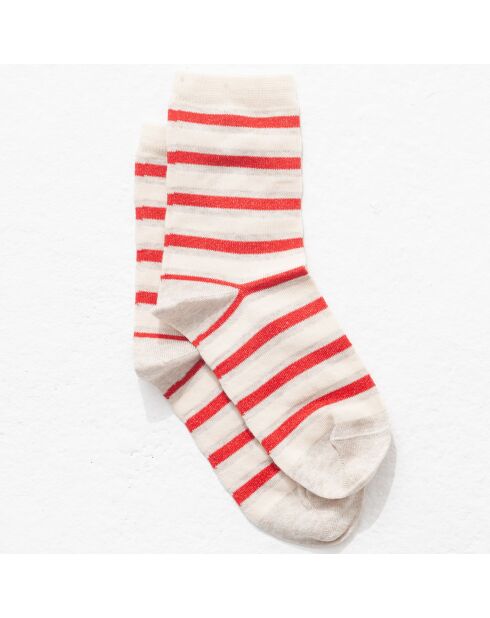Chaussettes Simone rayées rouge/blanc/beige