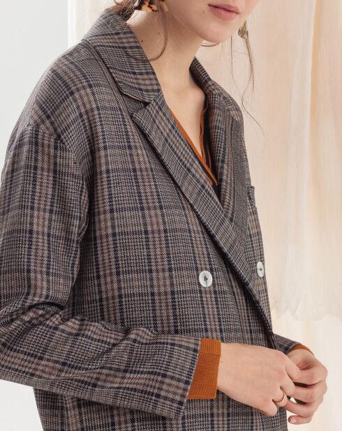 Manteau Magritte imprimé Prince de Galles bleu marine/marron