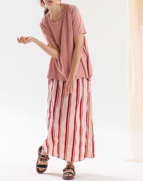 Jupe en Lin mélangé June à rayures  rouge