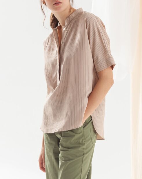 Blouse Bianca fines rayures beige