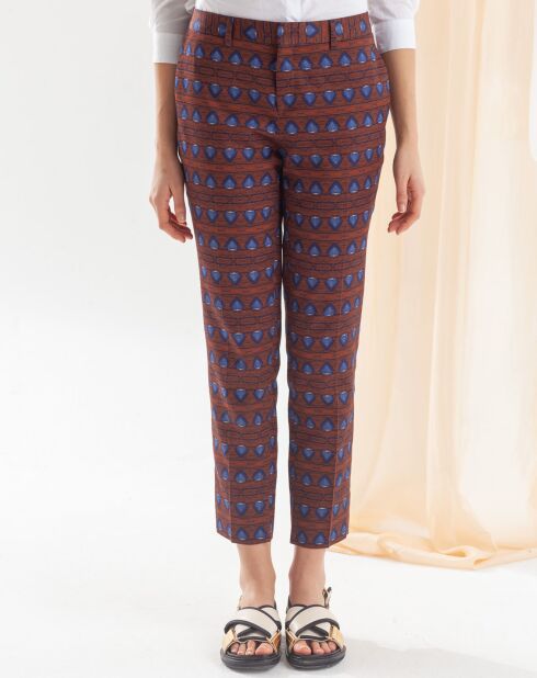 Bedruckte Hose Prisca braun/blau