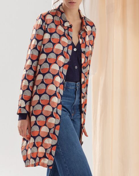 Sopramicia/abito con stampa di Murano blu scuro/rosa/bianco