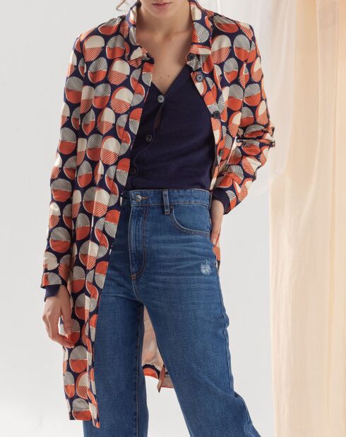 Sopramicia/abito con stampa di Murano blu scuro/rosa/bianco