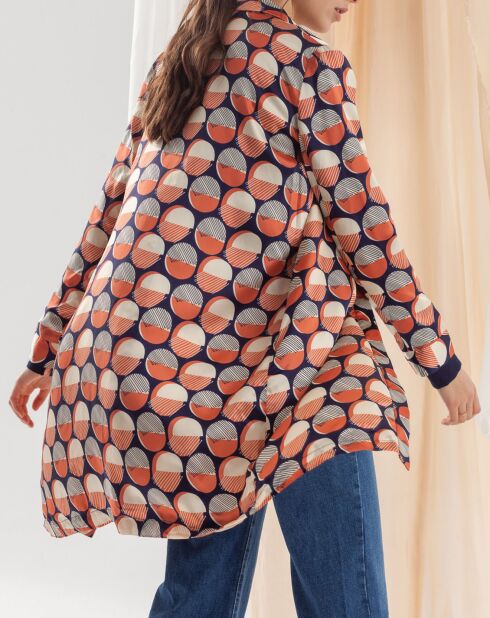 Sopramicia/abito con stampa di Murano blu scuro/rosa/bianco