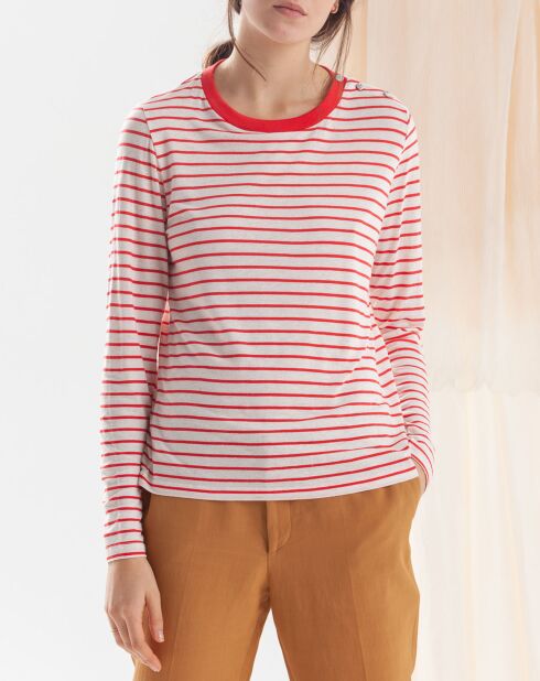 Théodore T-Shirt aus Leinenmischung, ecru/rot