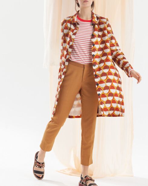 Théodore T-Shirt aus Leinenmischung, ecru/rot