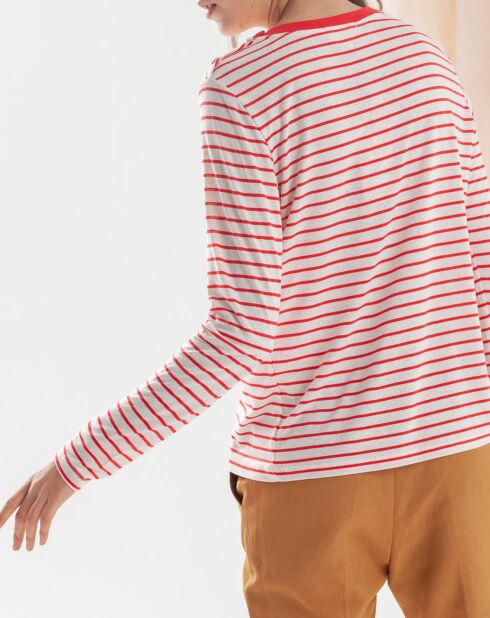 Théodore T-Shirt aus Leinenmischung, ecru/rot