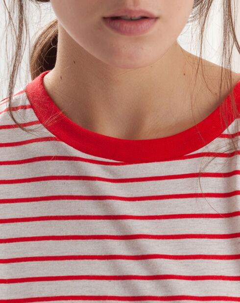 Théodore T-Shirt aus Leinenmischung, ecru/rot