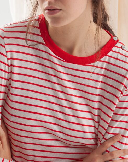 Théodore T-Shirt aus Leinenmischung, ecru/rot