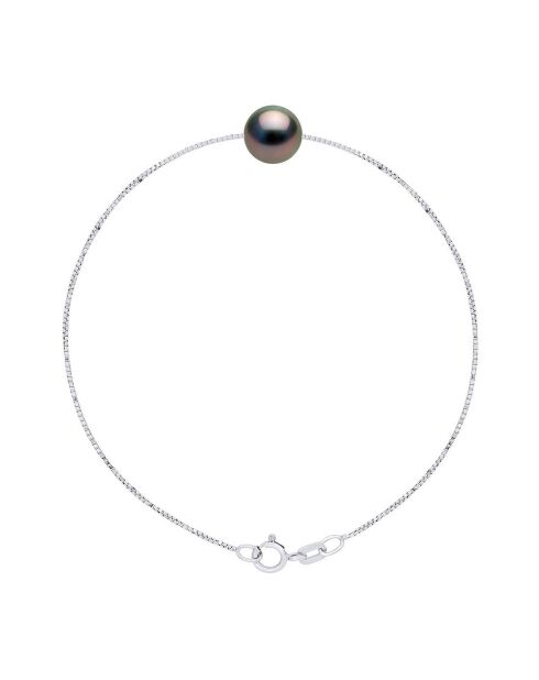 Brazalete de oro blanco y perlas redondas de Tahití