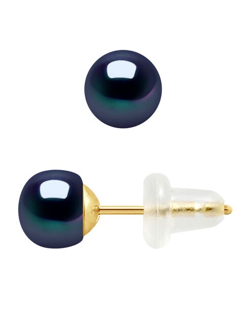 Geelgouden en zoetwaterpareloorbellen met zwarte Tahiti-knopen