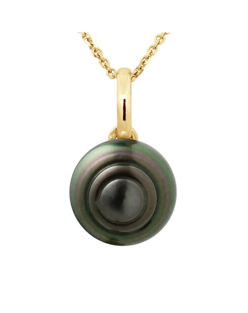 Anhänger aus Gelbgold und Tahitiperle mit Kreis Ø 8-9 mm