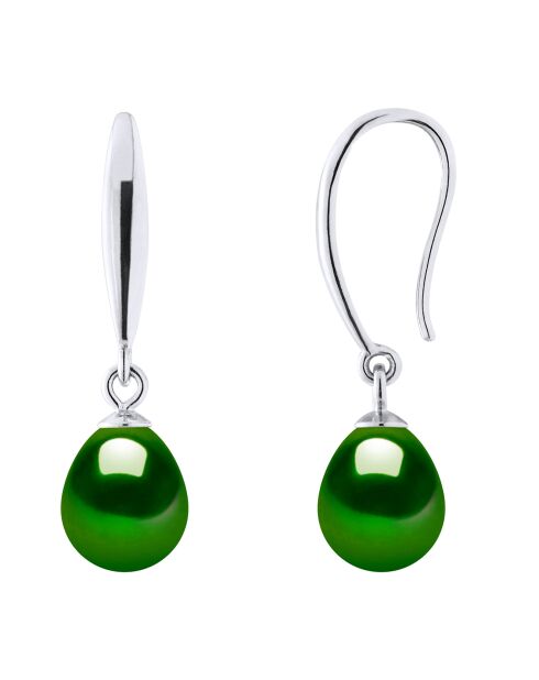 Ohrringe aus grünem Birnenmalachitsilber und Süßwasserperlen