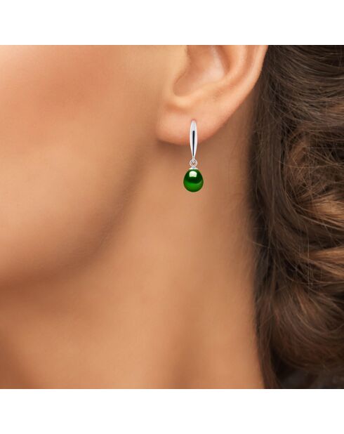 Boucles d'oreilles en Argent & Perles d'Eau Douce poires vert malachite