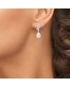 Boucles d'oreilles Pendantes en Argent rhodié, Zircone & Perles d'Eau Douce poires blanc naturel
