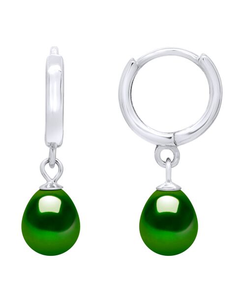Boucles d'oreilles Créoles en Argent & Perles d'Eau Douce poires vert malachite