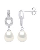 Boucles d'oreilles Pendantes en Argent, Zircone & Perles d'Eau Douce poires blanc naturel