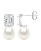 Boucles d'oreilles Pendantes en Argent rhodié, Zircone & Perles d'Eau Douce poires blanc naturel