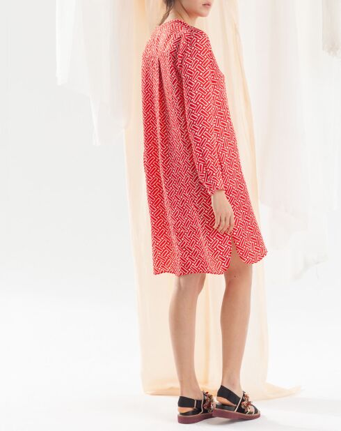 Roya rood/witte jurk met print