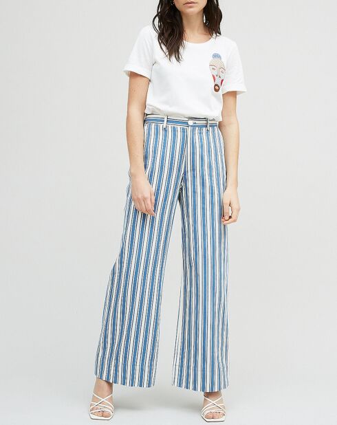 Pantalon en Coton & Lin Omega à rayures bleu