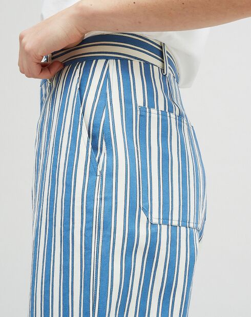 Omega broek van katoen en linnen met blauwe strepen