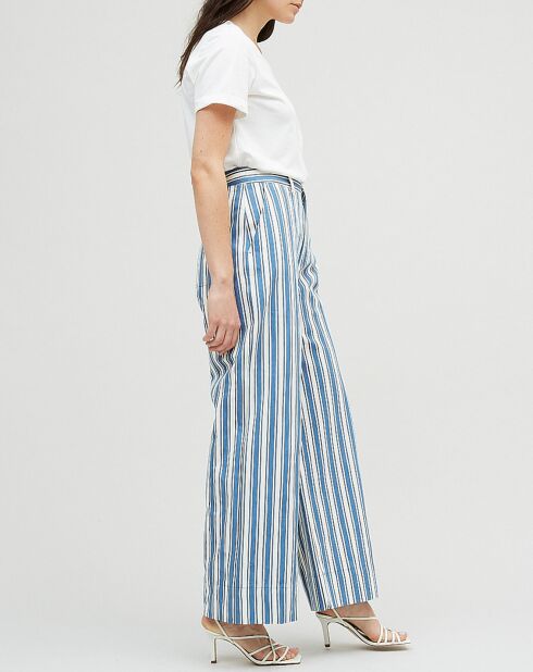 Omega broek van katoen en linnen met blauwe strepen