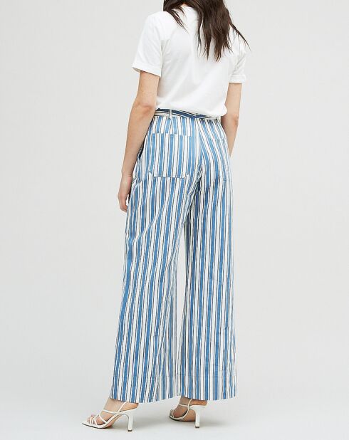 Omega broek van katoen en linnen met blauwe strepen