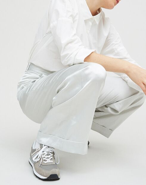 Lichtgrijze satijnen broek van linnenmix Orson