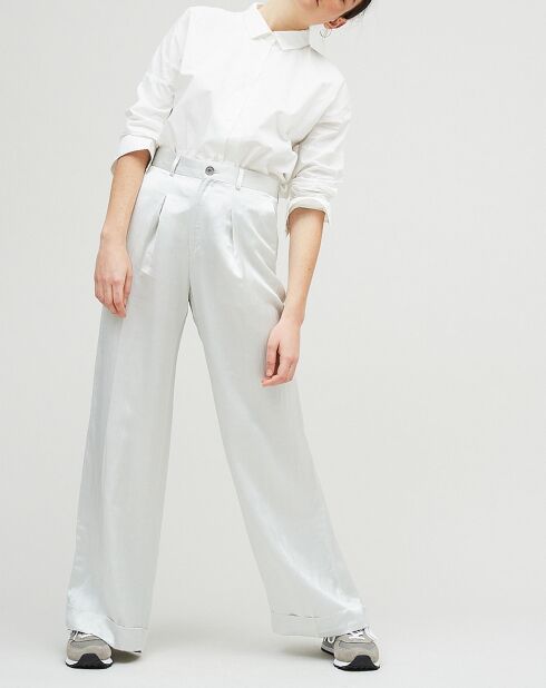 Lichtgrijze satijnen broek van linnenmix Orson