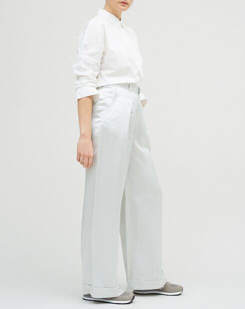 Lichtgrijze satijnen broek van linnenmix Orson