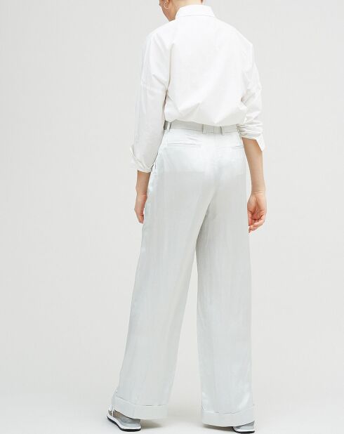 Lichtgrijze satijnen broek van linnenmix Orson