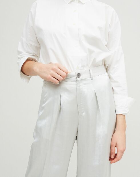 Lichtgrijze satijnen broek van linnenmix Orson