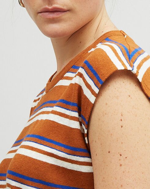 T-Shirt en Lin & Coton Fanny à rayures terre