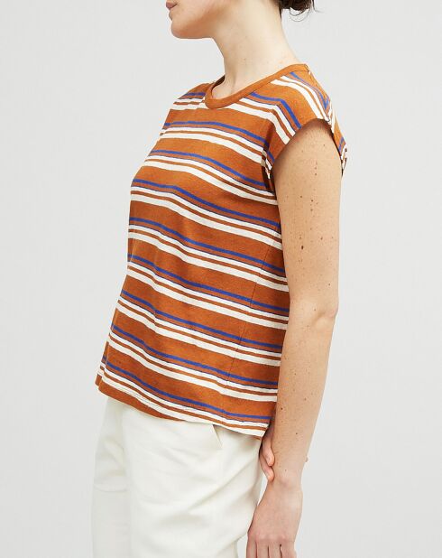 T-Shirt en Lin & Coton Fanny à rayures terre