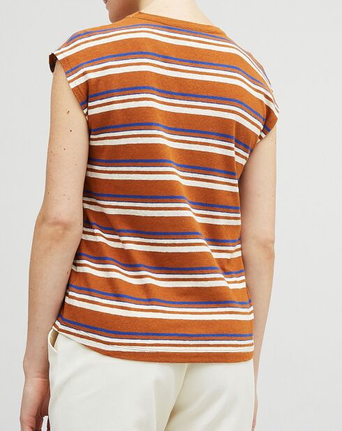 T-Shirt en Lin & Coton Fanny à rayures terre