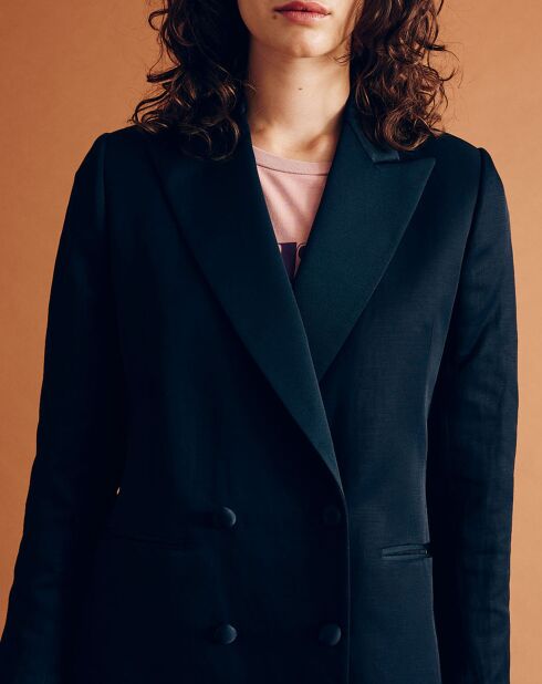 Veste blazer en Lin mélangé Vanille bleu marine