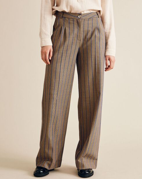 Pantalon en Laine mélangée Omer imprimé pied de poule camel