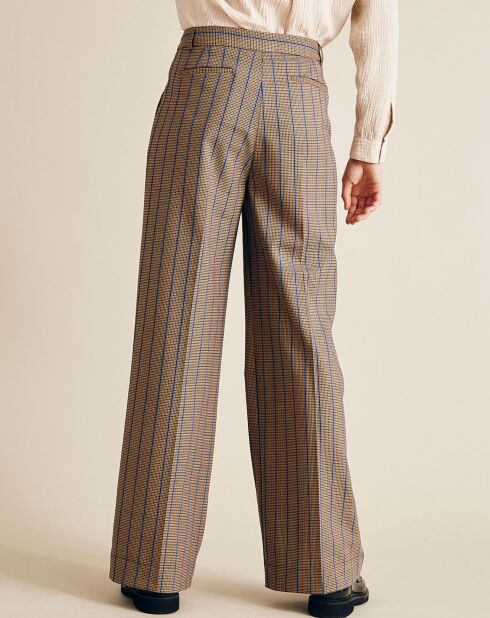 Pantalon en Laine mélangée Omer imprimé pied de poule camel