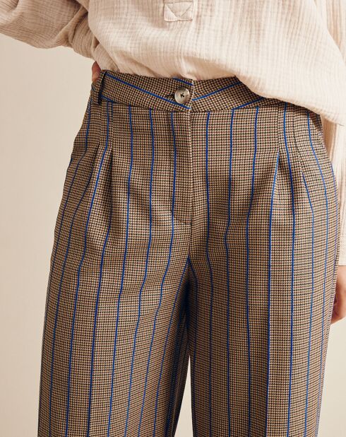Pantalon en Laine mélangée Omer imprimé pied de poule camel