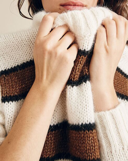 Maglione Thor in misto alpaca a righe ecru/marroni