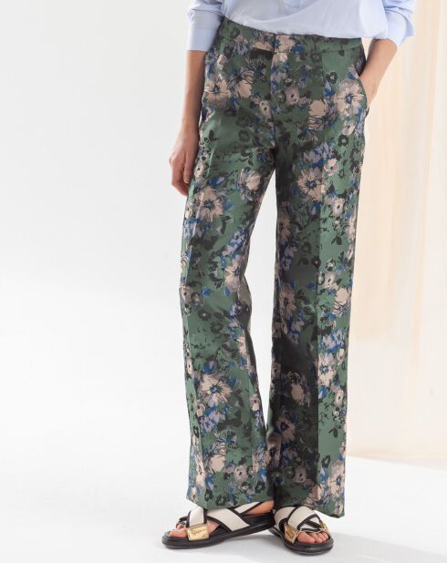 Kaki Paola-broek met bloemenprint