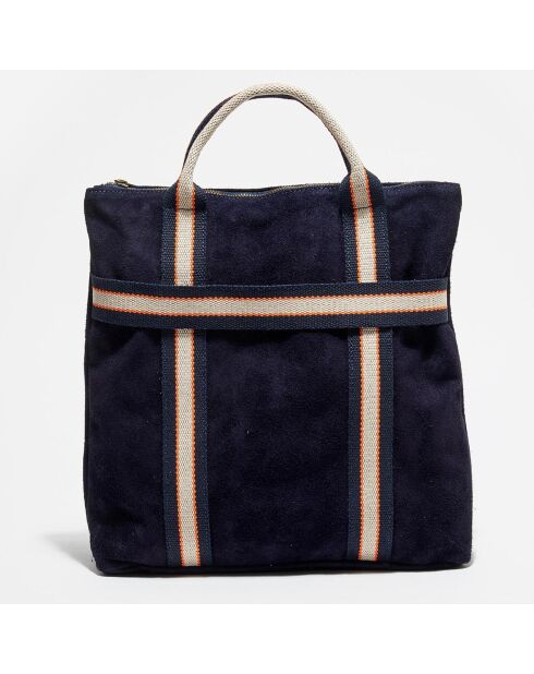 Sac à dos en Cuir Gao bleu marine - 37.5x9x37 cm
