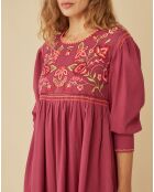 Robe midi brodée Mexico cassis