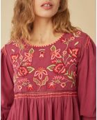 Robe midi brodée Mexico cassis