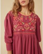 Robe midi brodée Mexico cassis